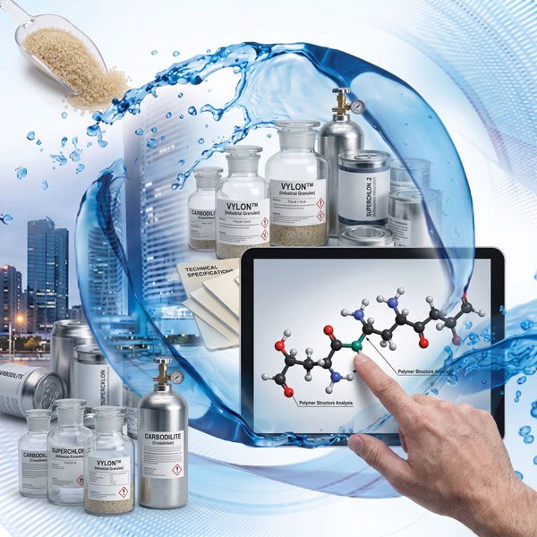 Ilustração de conectividade digital e indústria representando aplicações de produtos químicos da GSI Creos